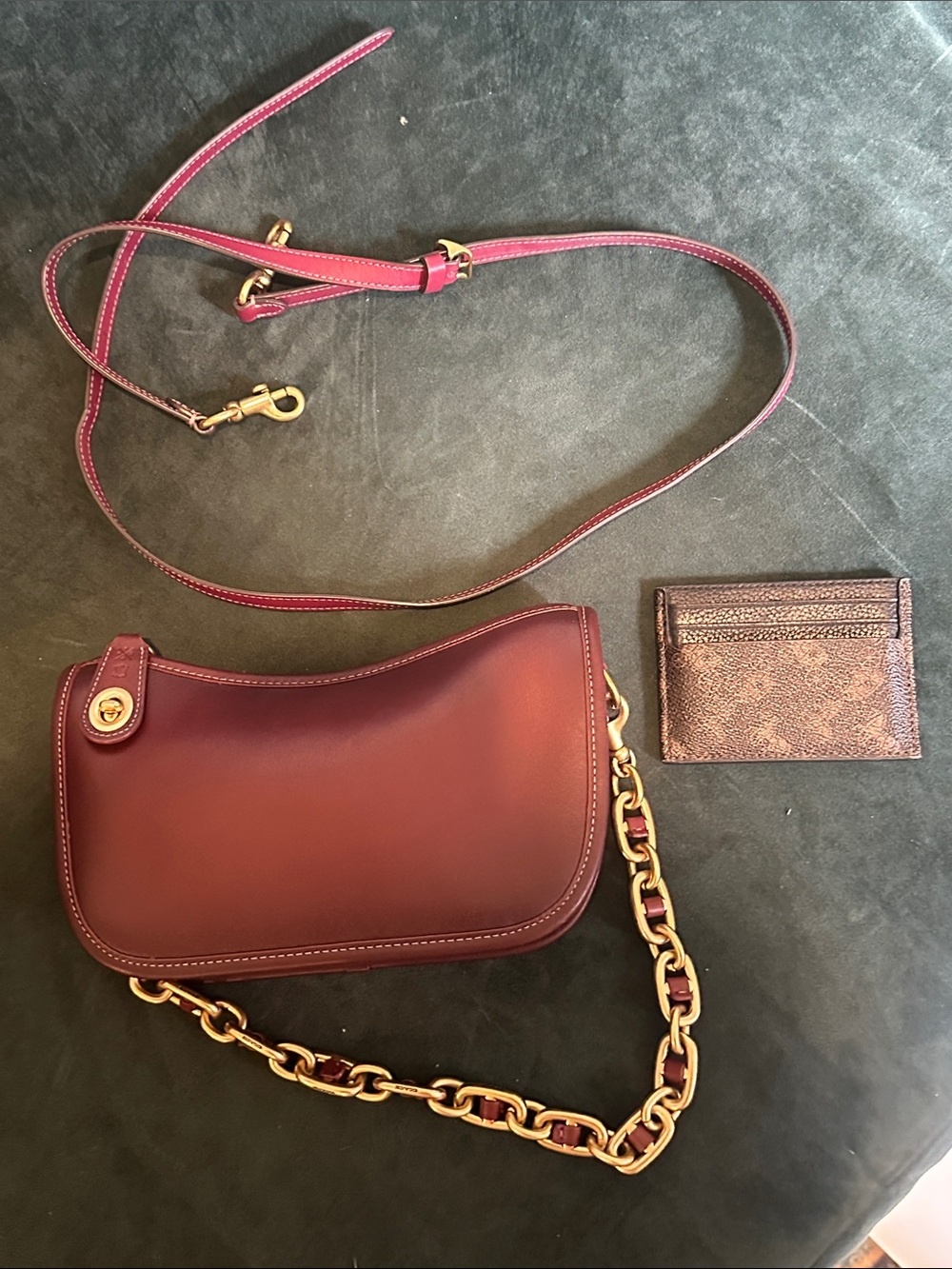 Coach Burgundy Leather Crossbody with matched card holder